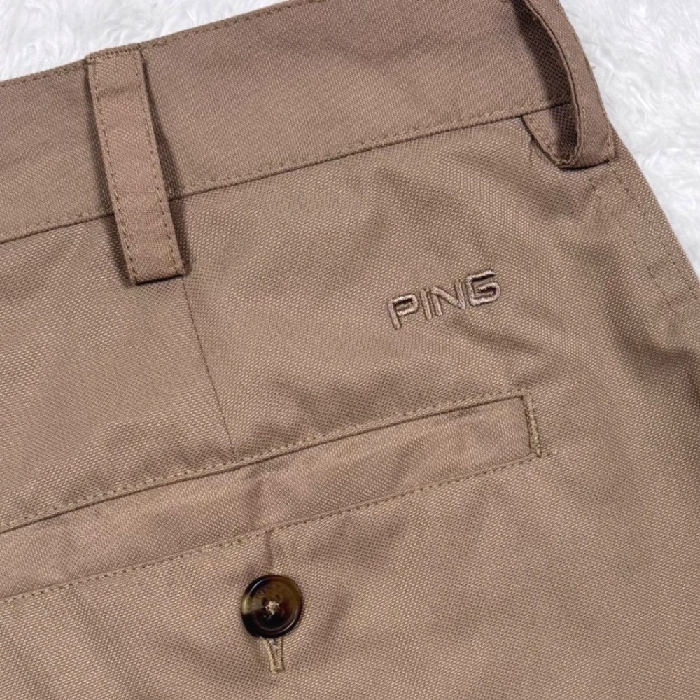 PING Golf Shorts Men 36 Tan SensorCool Performance Khaki Flat Front Logo 10" Ins